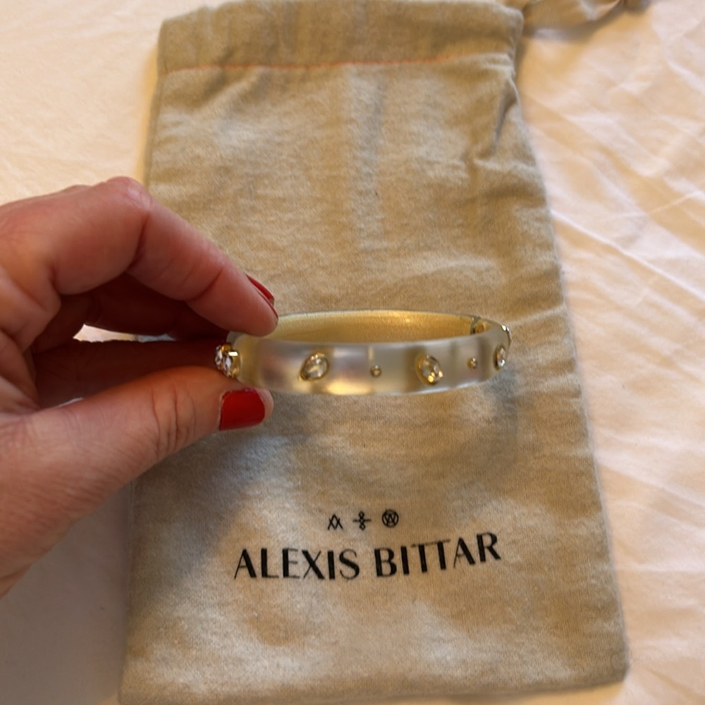 Alexis Bittar white (silver) lucite bangle bracelet with clear/gold accents